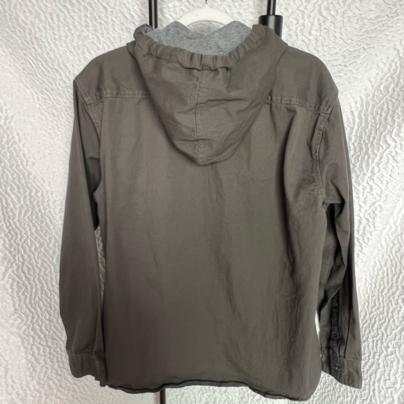 Grey Hooded Button-Up Shirt Jacket - Picture 2 of 2